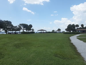 pavilions along water at picnic island